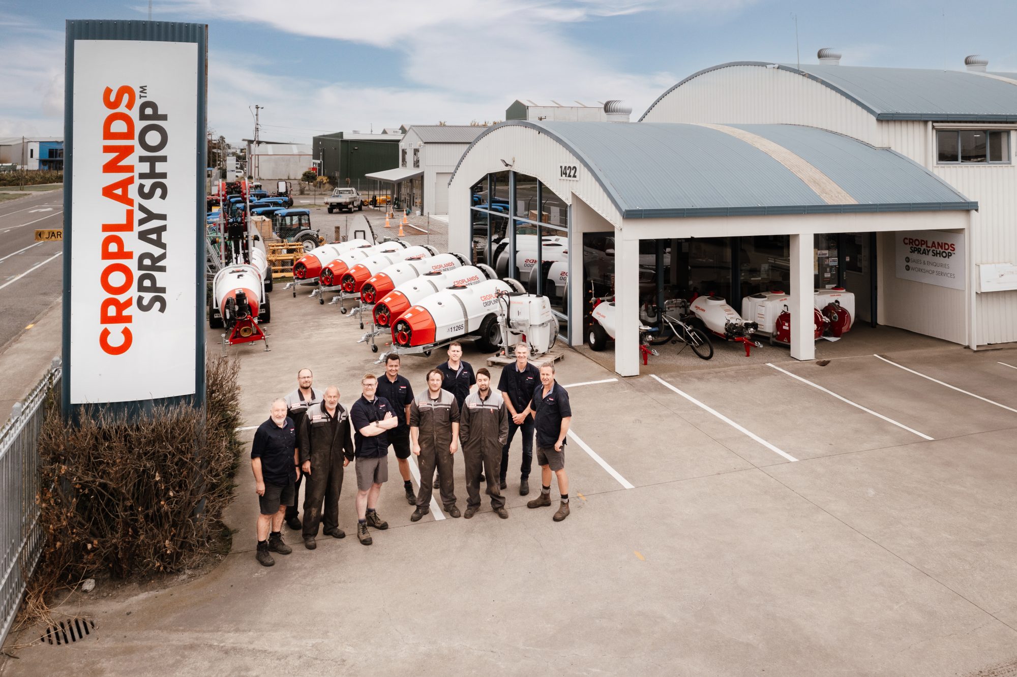 The Croplands Spray Shop team outside their workshop in Omahu Road, Hastings.