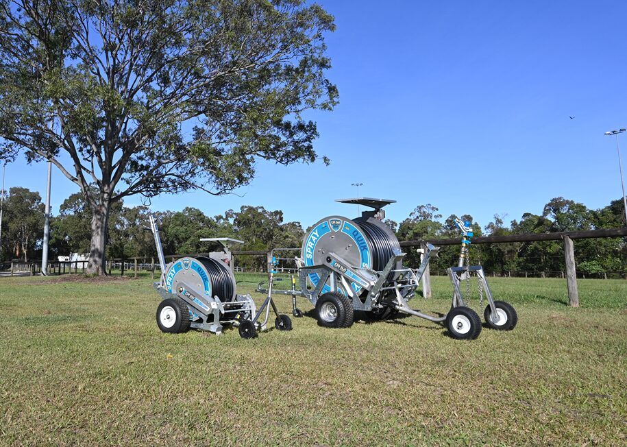 Quik Pro Travelling Irrigator set ups on grass