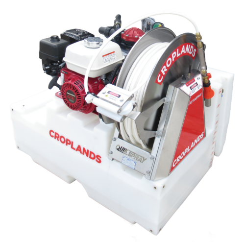 Croplands 300l Compact TrayPak model with freestanding tank and Retraspray hose reel.