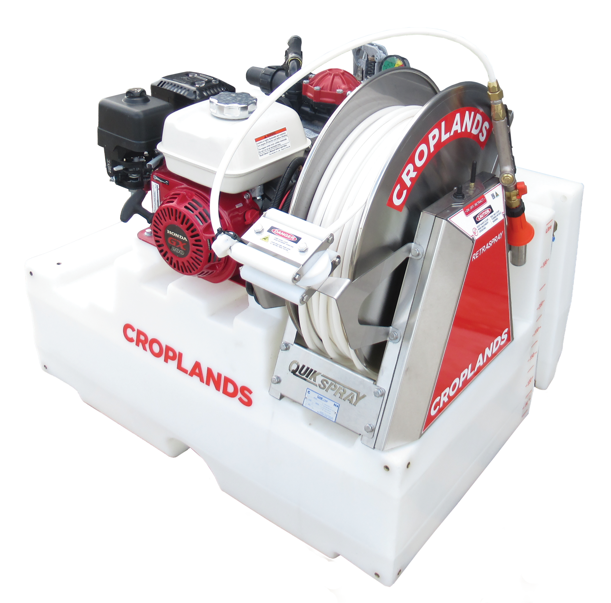 Croplands 300l Compact TrayPak model with freestanding tank and Retraspray hose reel.